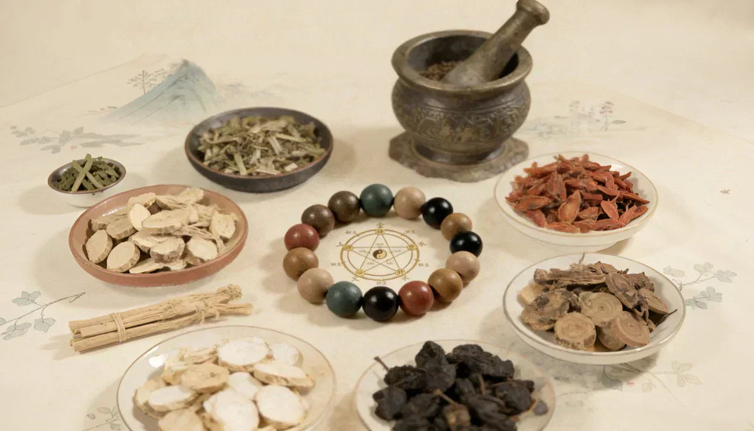 A herbal incense bead bracelet with botanicals