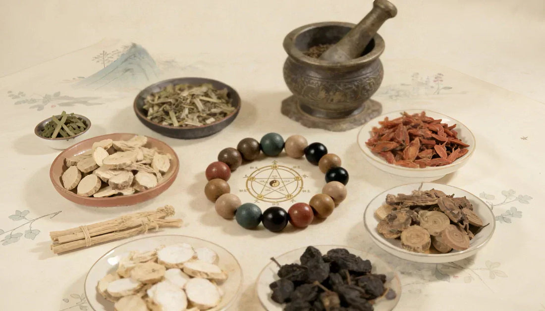 A herbal incense bead bracelet with botanicals